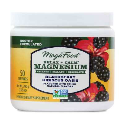 Relax + Calm Magnesium Powder-Blackberry Hibiscus Oasis Flavor 200 Grams