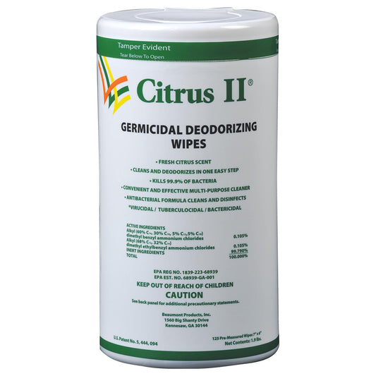 Citrus Ii Germicidial Cleaning Wipes 125/Tub 1 Y4